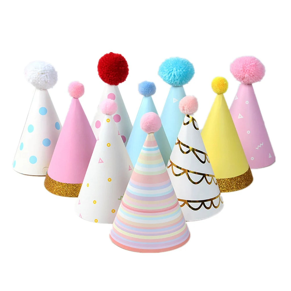 

10PCS Sharp-cornered Birthday Hats for Kids Toddlers Celebration Supplies Decorations Festive Cone Hat Gifts