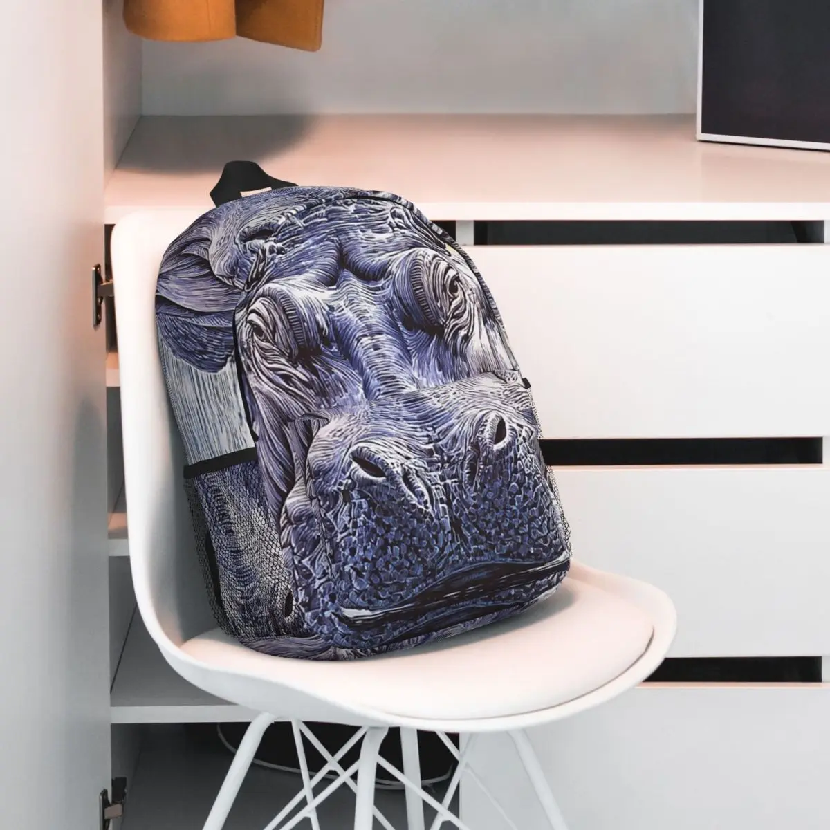 Heavy Hippo Face Realistic Backpack Student BookBag Kids School Bag Computer Shoulder Bags for Men Women