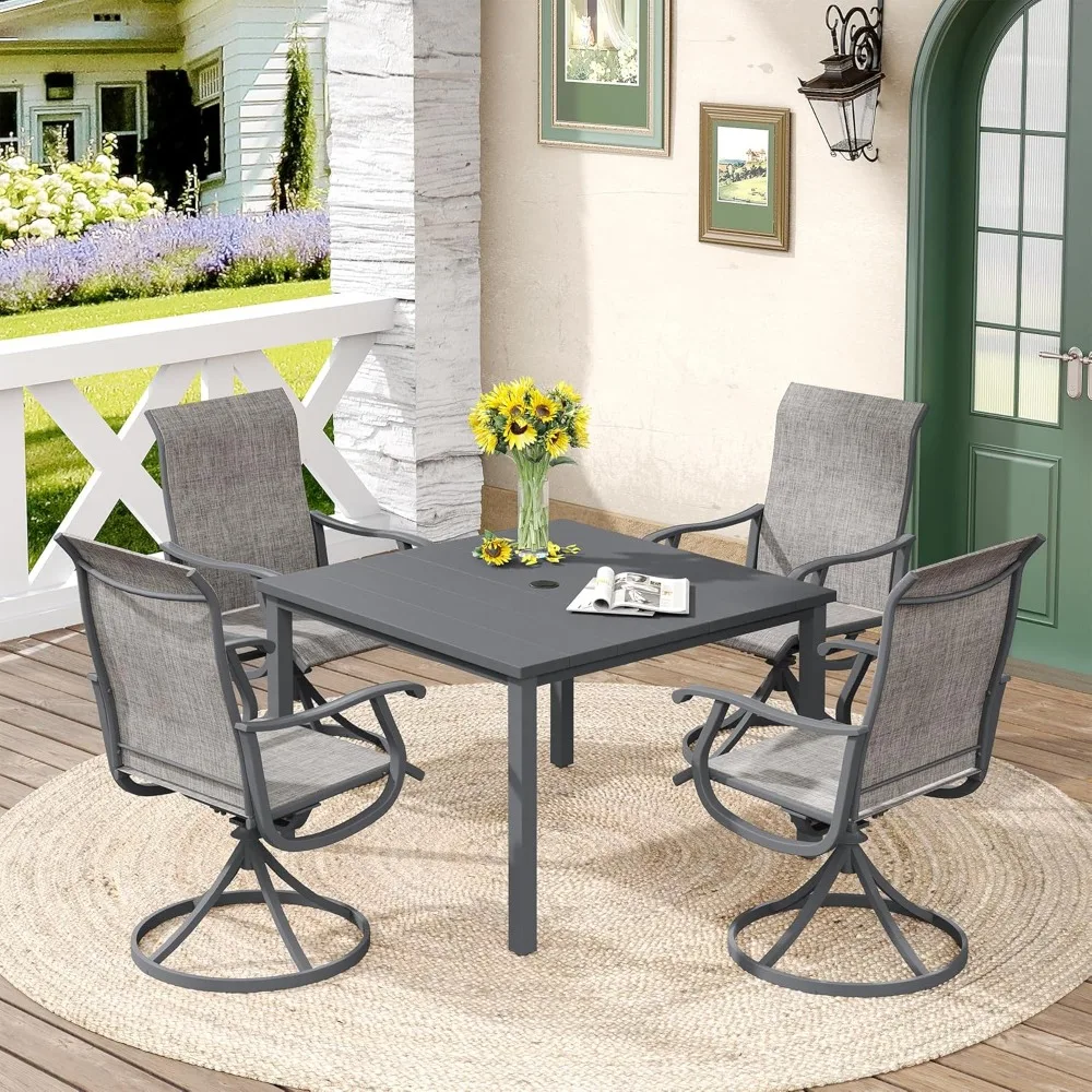 

Patio Table and Chairs Set for 4, 5 Piece Outdoor Dining Set Includes 40.2" Square Metal Dining Table with Umbrella, Customized