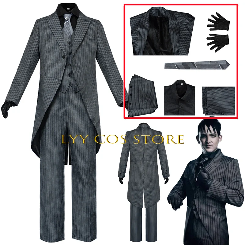 

Demon Penguin Cosplay Uniform Anime Cosplay Men Cobblepot Costume Jackets Vest Pants Glove Full set Halloween Suit for Men