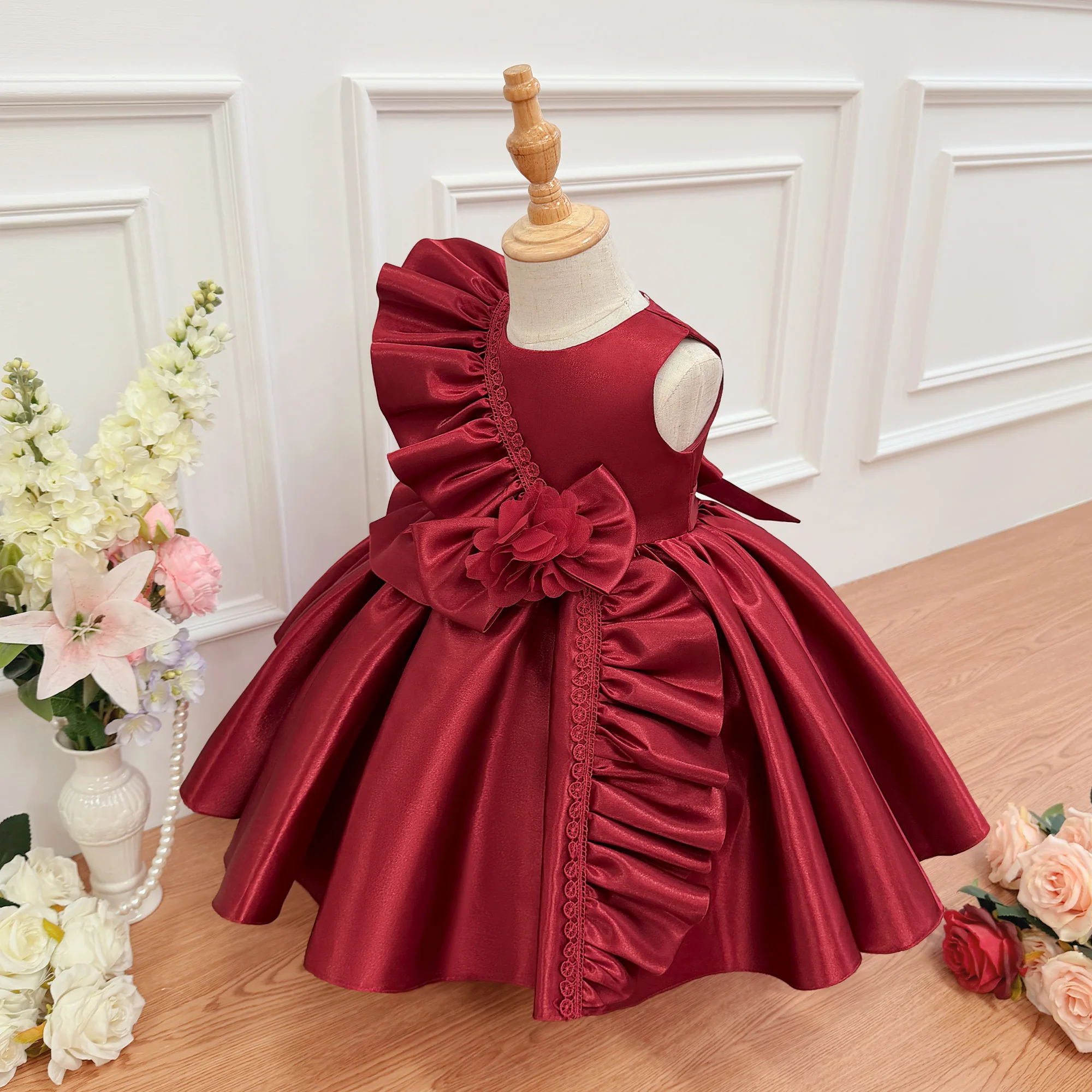 Weihnachtsparty-Kleider für Kleinkinder, elegante Schleifenkleider für Mädchen, 1. Geburtstag, Hochzeit, Brautjungfernkleider, Neujahrs- und Weihnachtskostüme für Mädchen – Detail 3