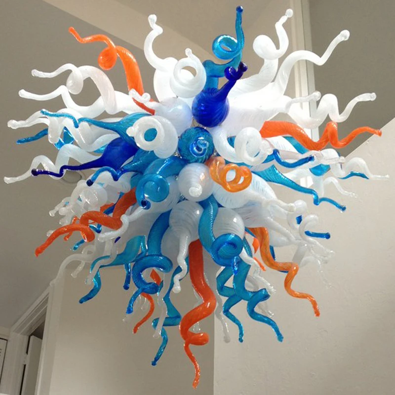 Hand Blown Glass LED Chandelier High Ceiling Pendant Lamps Art Decorative Living Room Lamps