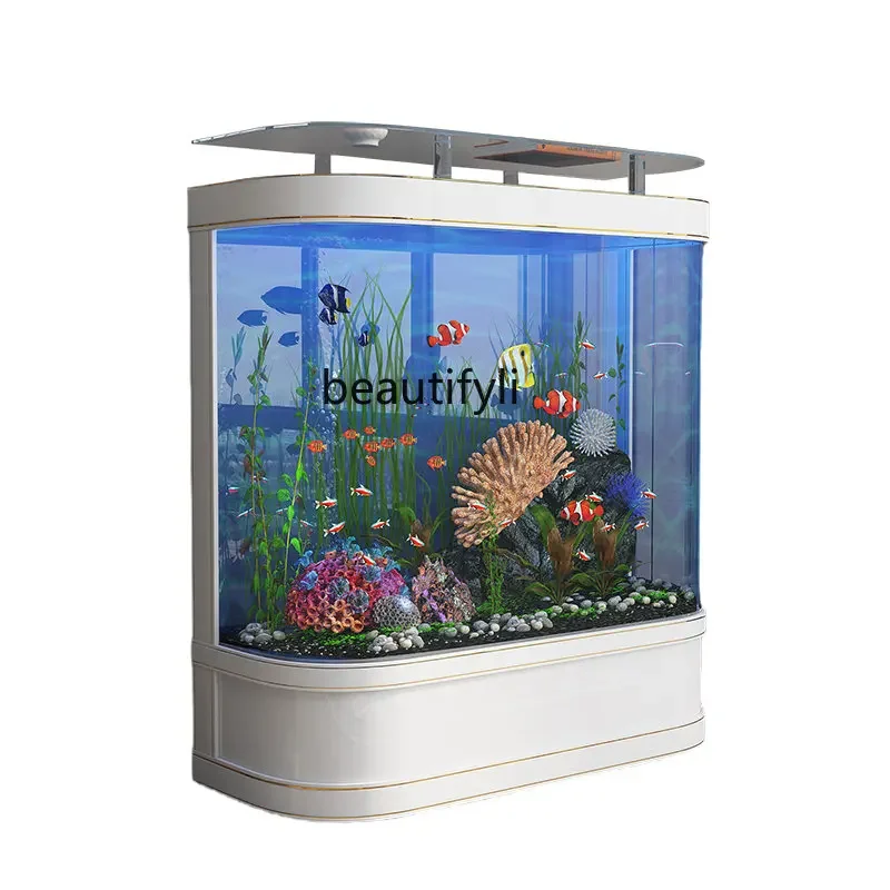 

Light Luxury Fish Tank Living Room round Floor Aquarium Large Glass Back Filter Ecological Fish Globe