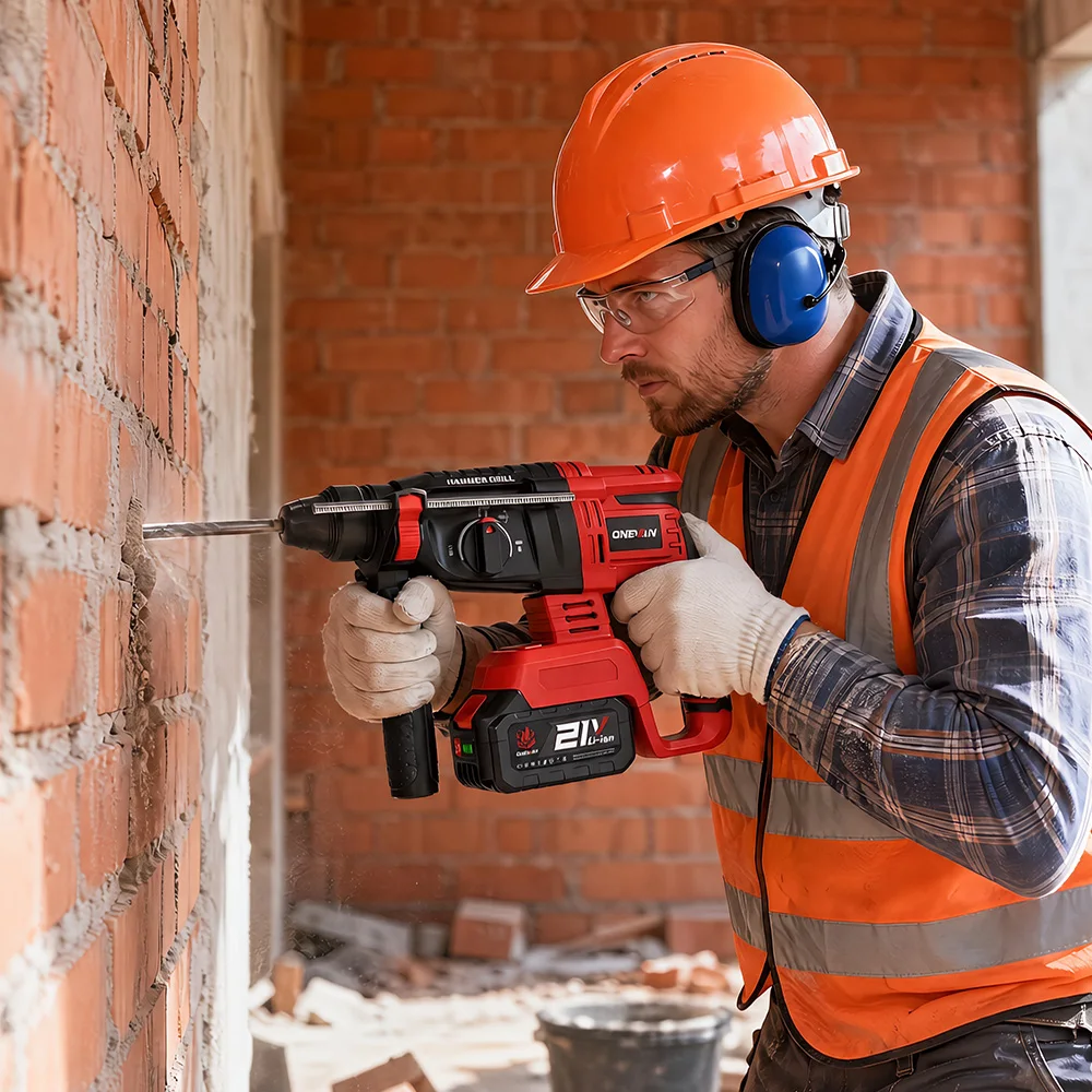 ONEVAN 3500W Bürstenloser Elektrohammer 4 Modi Kabelloser Multifunktions-Schlagbohrer Elektrowerkzeug für Makita 18V Akku – Detail 14