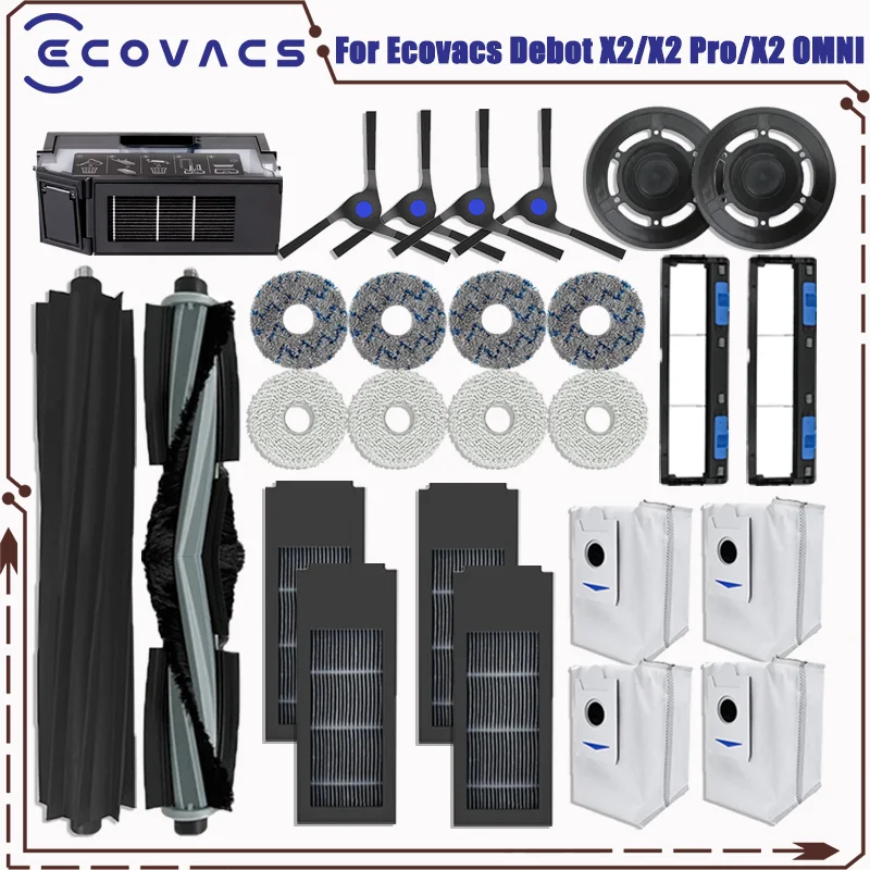 Accesorios para Robot aspirador Ecovacs Deebot X2 omni / X2 Pro/X2, rodillo principal, cepillo lateral, filtro Hepa, mopa, paño, bolsa de polvo,