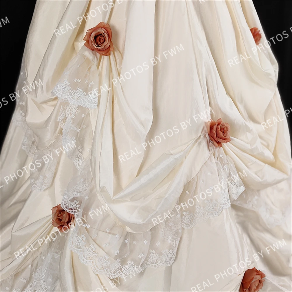 2373 #   Personalizado vintage 1920s 3d flores rendas vestido de baile para mulher plissado tafetá vestido de casamento com espartilho volta 2024