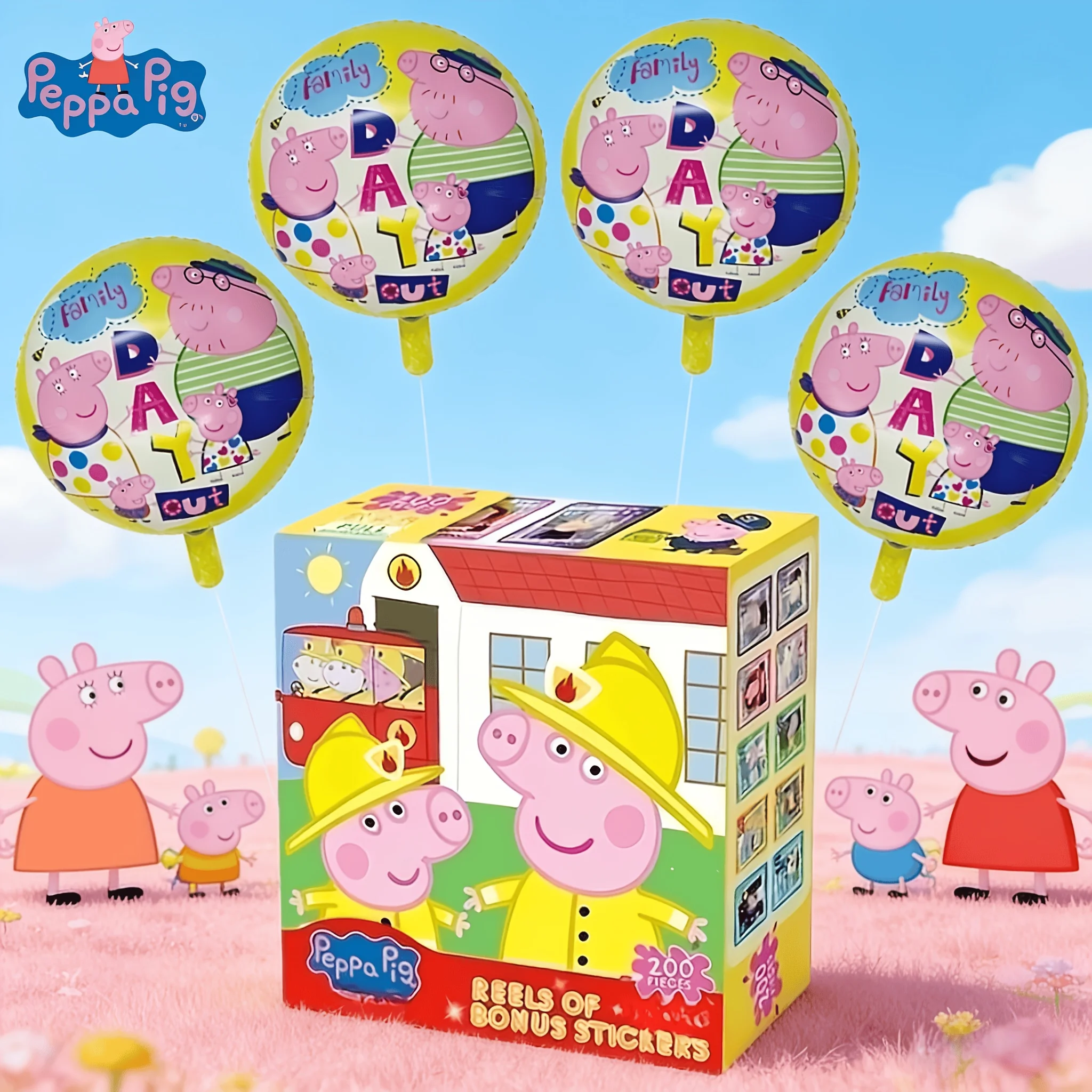Yellow Peppa Pig themed Festival Party Birthday Decor Balloon Sticker Combo Set for Family Gatherings and Party Decorations with