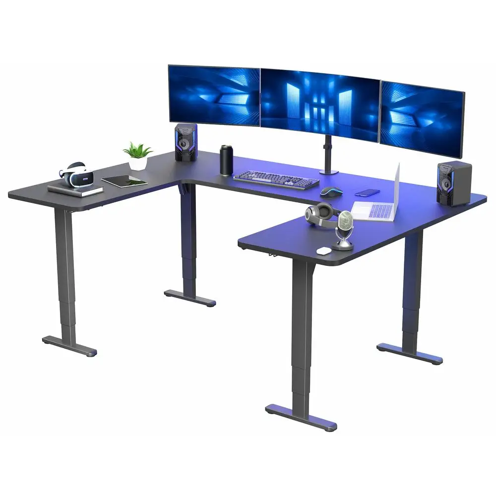 

Large UShaped 83 x 60 in Electric Standing Desk, Memory Height Adjustment, Black Top Black Frame, DESKE4UBB