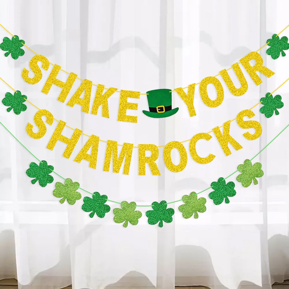 

1 Glitter Fringe Banner St Patrick'S Day Party Decor Bunting Pendant Hanging Scene Decoration Festive Supplies Clover