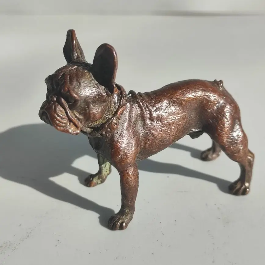 

French Bulldog Decorative Figurine Metal Dog Sculpture Desk Vintage Ornament Bronze Animal Miniature Figurine Home Decor Crafts