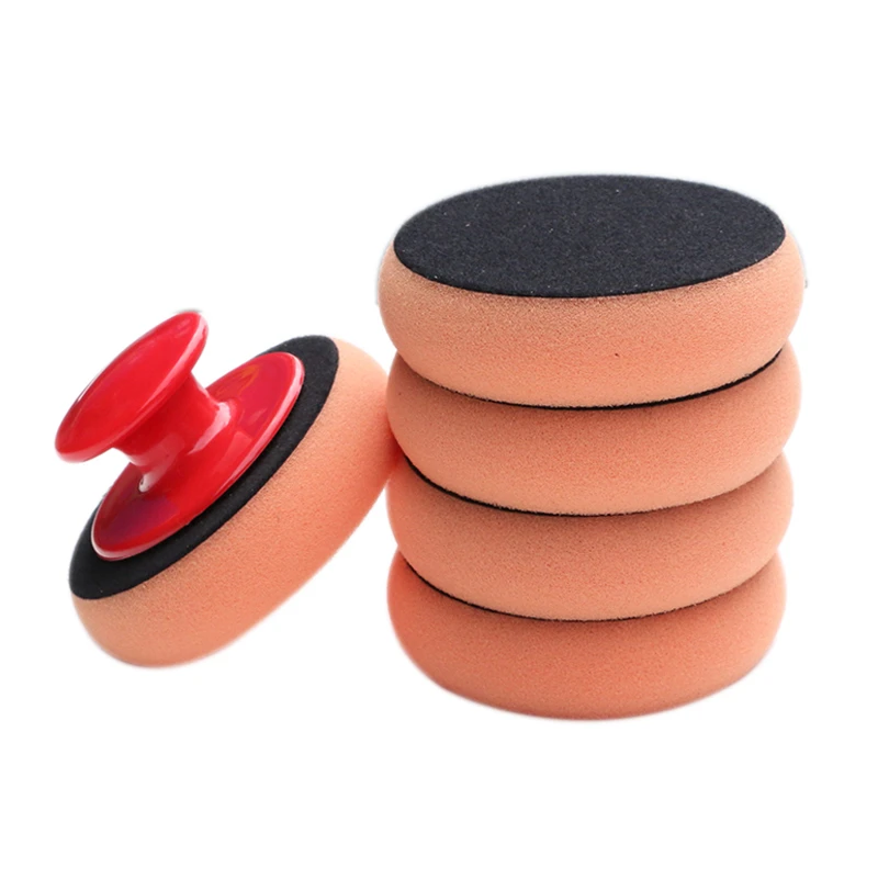 1Set 6Pcs Auto Wax Wash Polish Pad Sponge Cleaning Foam Kit Terry Cloth Microfiber Applicator Pads W/ Gripper Handle Car Styling