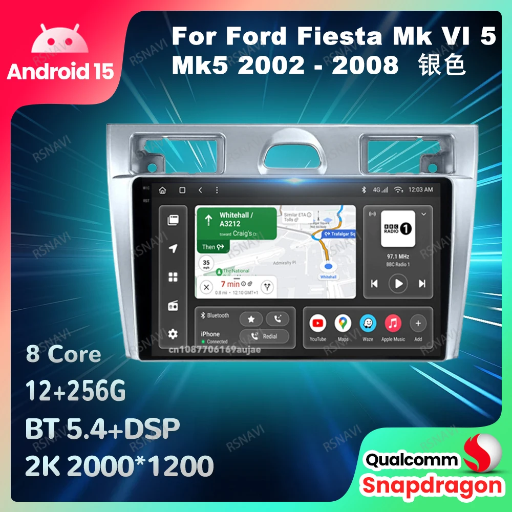 

Car Radio Android 15 For Ford Fiesta Mk VI 5 Mk5 2002 - 2008 Wireless Carplay Auto DVD 4G LTE Multimedia 5G WIFI Head Unit QLED