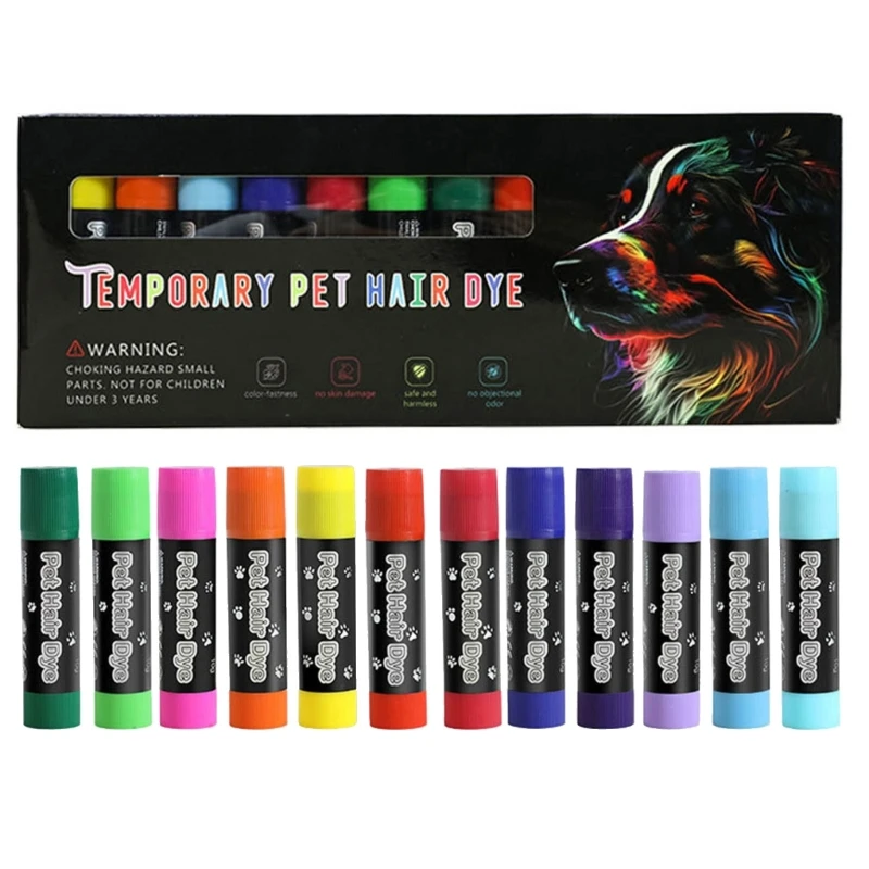 

Safe and Harmless Pet Hair Dye Chalk 12 Colors Easy to Wash Carnival Halloween