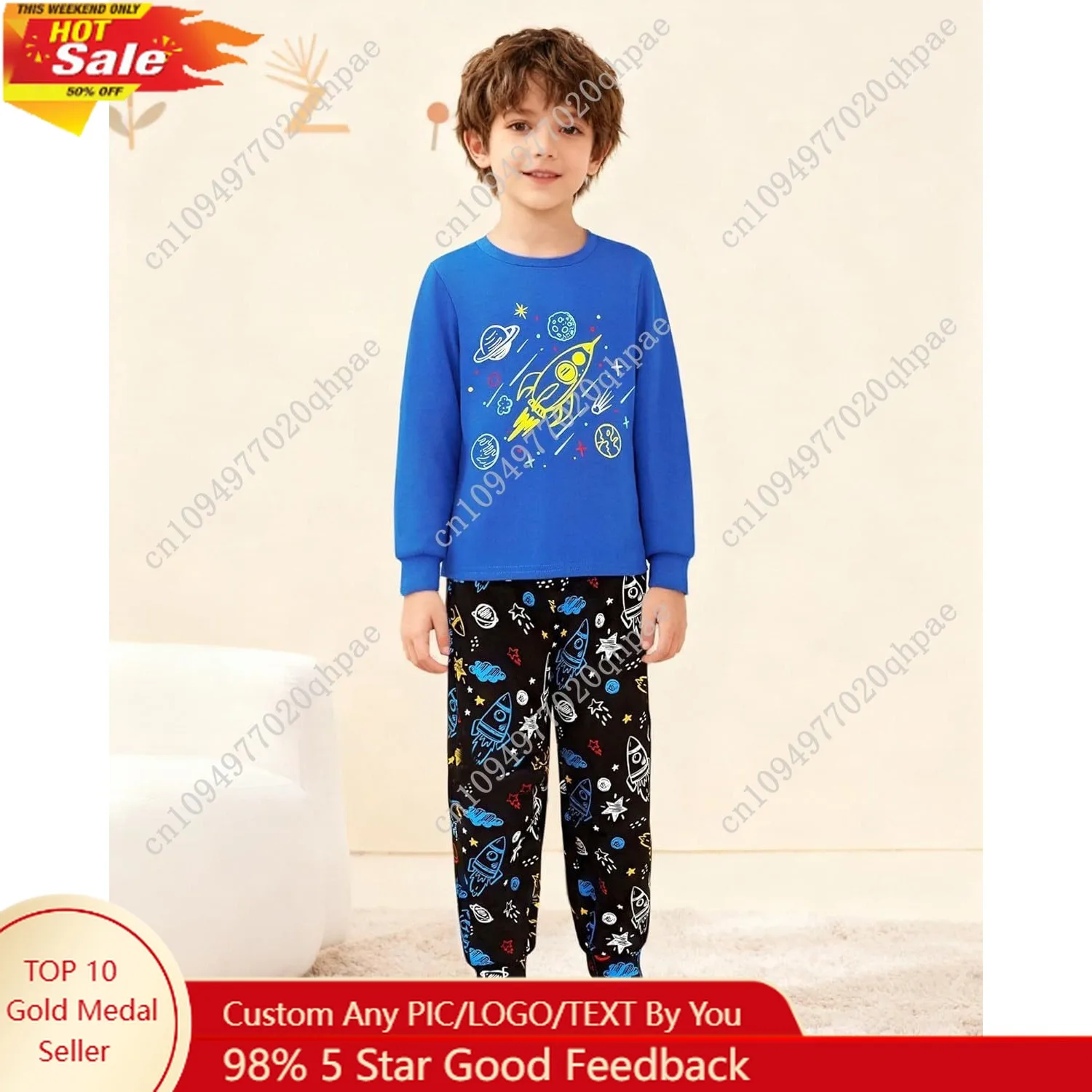 

CARETOO Boys Pajamas Long Sleeve Top Long Pants Pajama Sets Kids Funny Prints Pjs 2 Piece Boy Sleepwear 3-12 Years