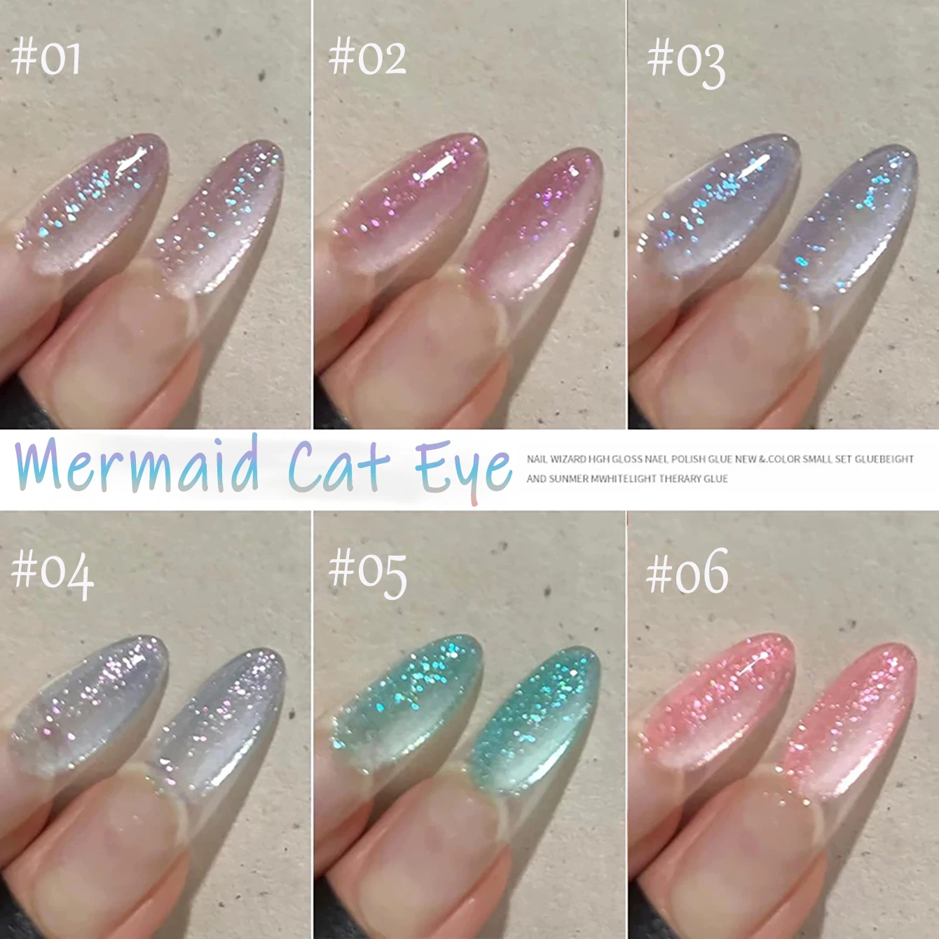 WS Chameleon Aurora Glass Beads Cat Eye Gel Set Holographic Shimmer Magnetic Soak‑Off UV Nail Gel for Mermaid Nail Art
