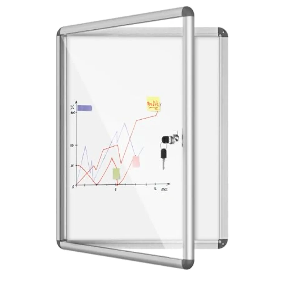 

26"x20" Enclosed Bulletin Board Lockable Weather-Resistant Aluminum Noticeboard for School and Office Silver Frame w/Magentic W