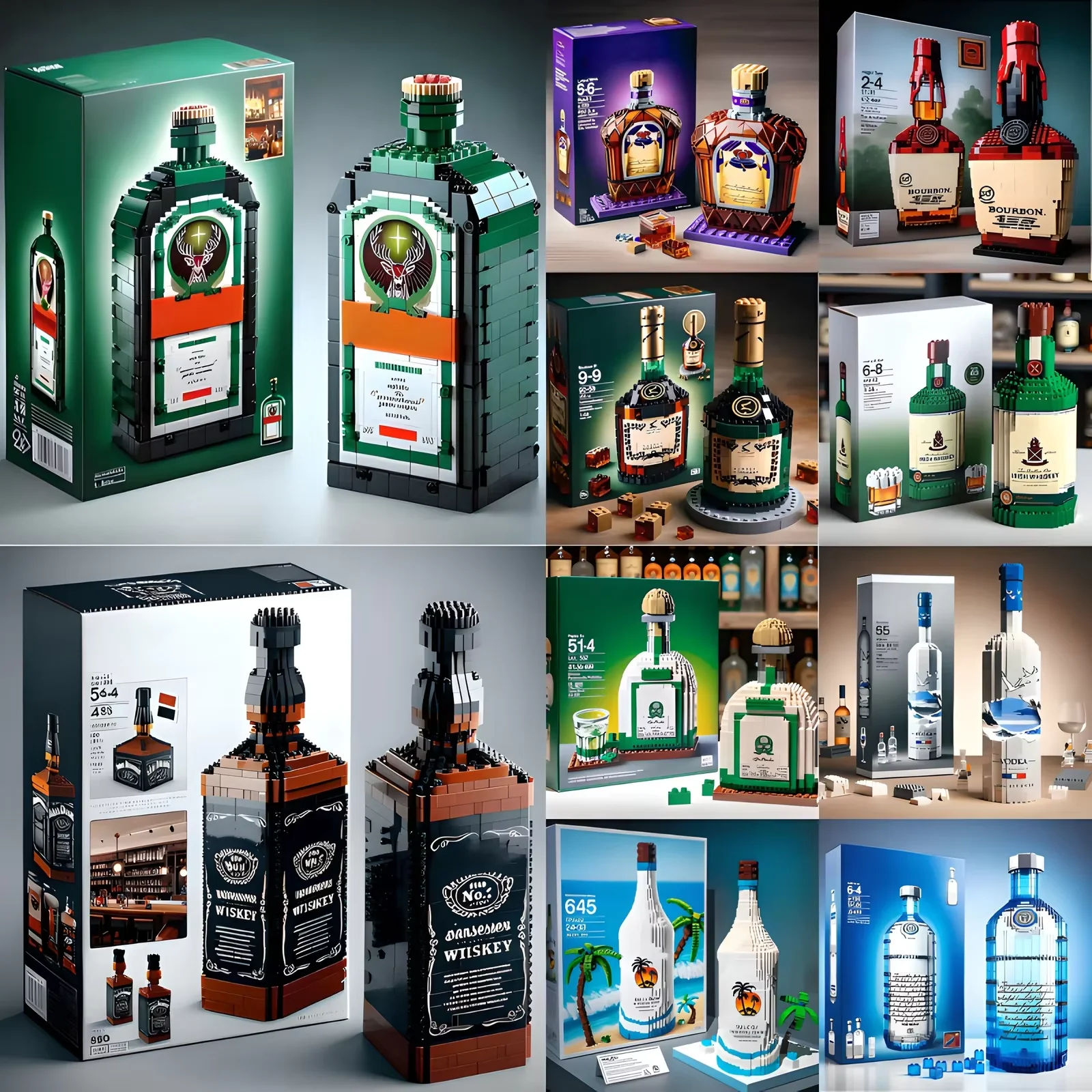 2026 New Creative Whiskey Bottle Building Blocks, 3D Puzzle DIY Model Kits for Adults, Home Bar Decoration, 20 Styles Available