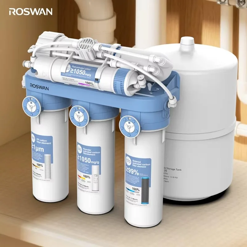 System RO 2025OEM 400 GPD 5-stopniowy bez pompy, bez elektrycznej pompy, nieelektryczny filtr wody z odwróconą osmozą, bez zbiornika, do zlewu, oczyszczacz wody.