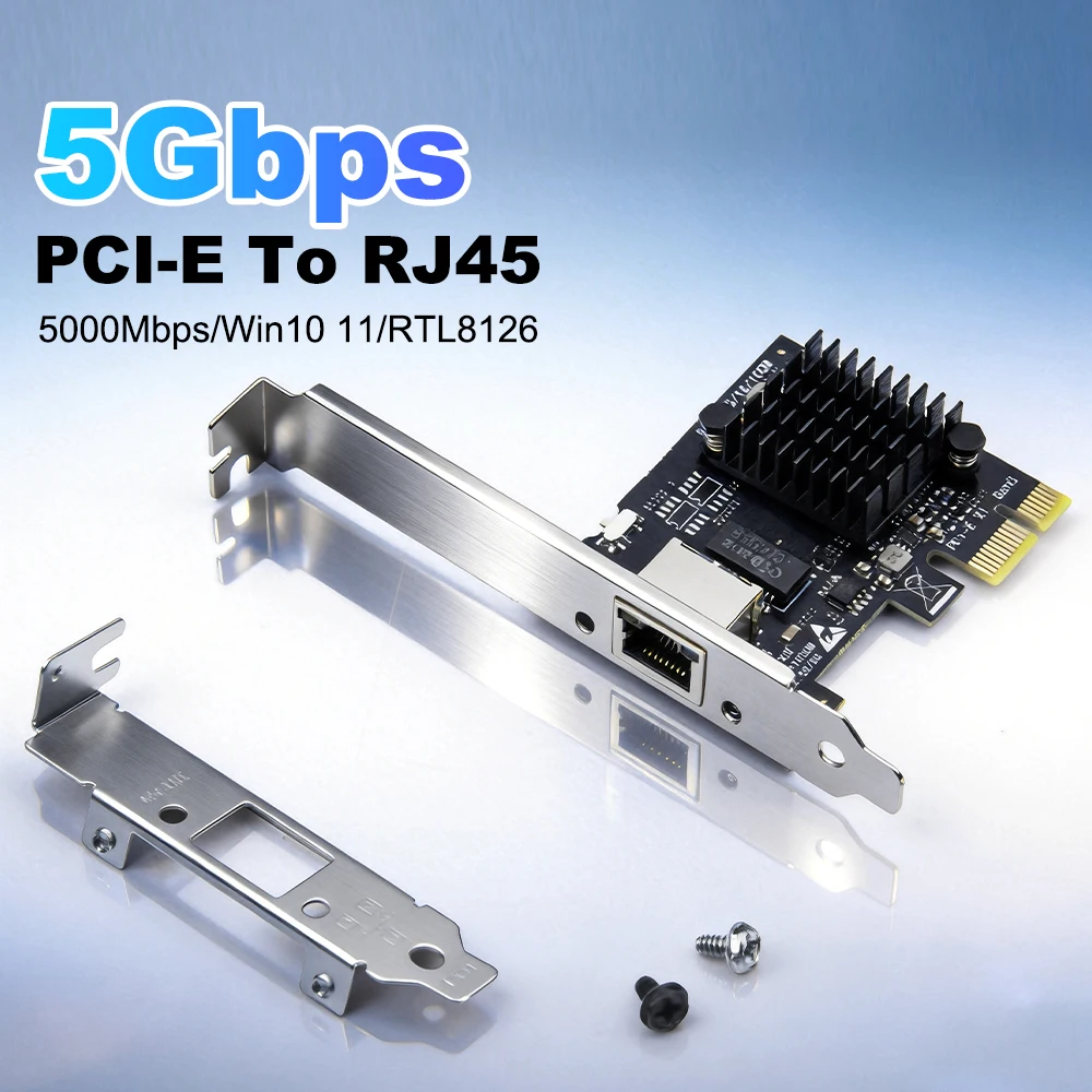 Fenvi 5Gbps RTL8126 PCIE To RJ45 Network Adapter Gigabit Ethernet LAN Card Direct Speed 10/100/2500/5000Mbps for Desktop PC
