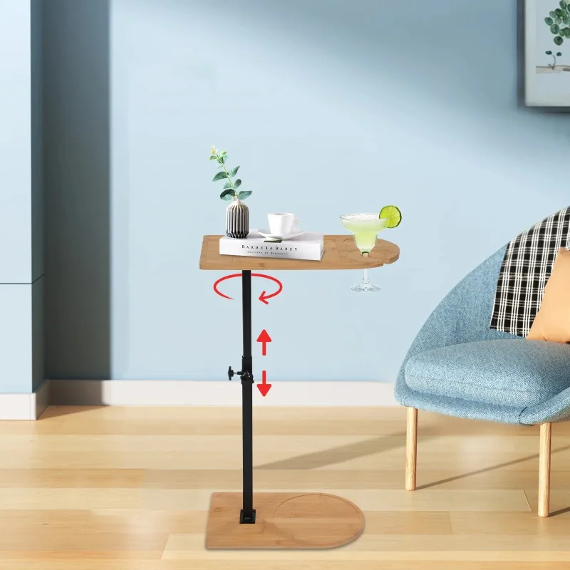 

C-Shaped Side End Table Sofa Tub End Table Bathtub Tray Table Freestanding 40kg Capacity for Living Room, Bedroom, Office