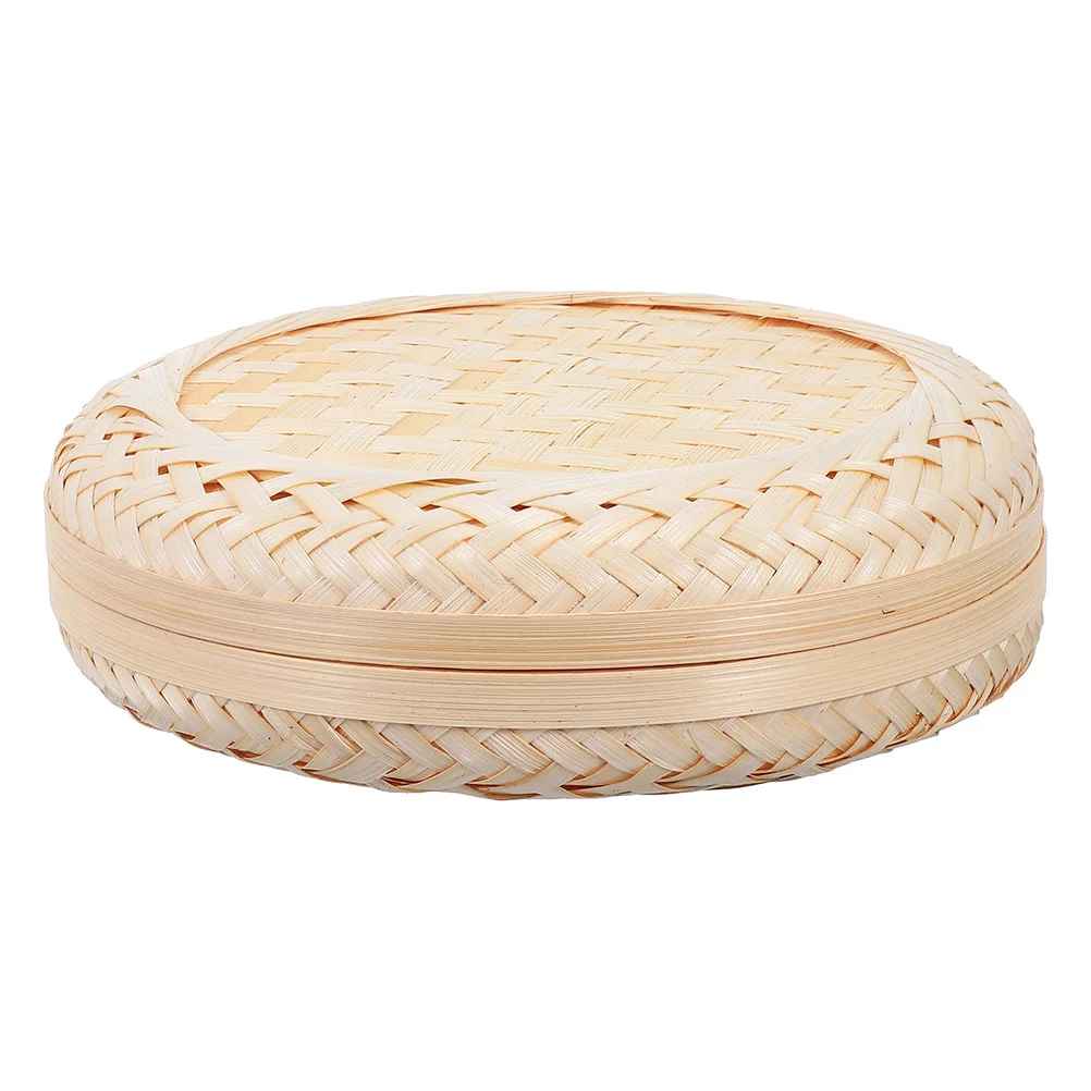 

Bamboo Woven Basket Lid Handmade Decorative Storage Box Mini Organizer Desktop Snack Sundries Bathroom Storage Bin