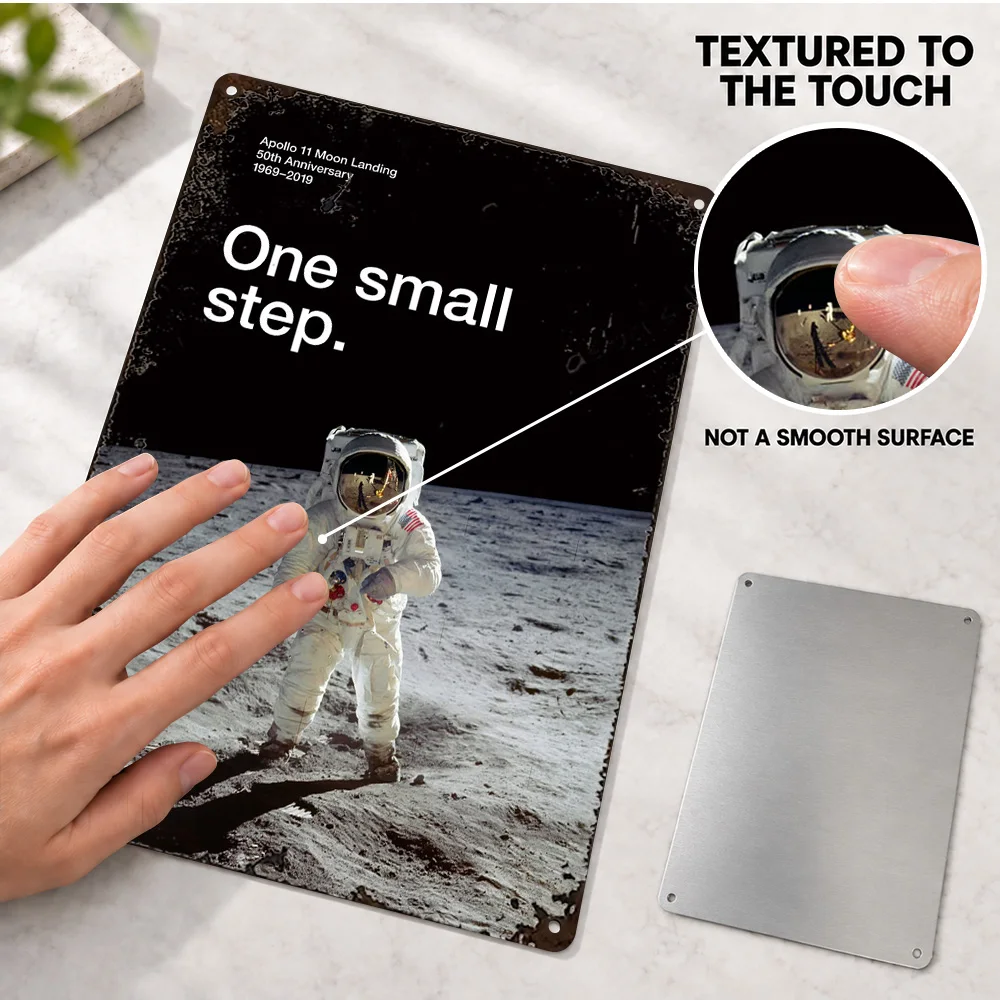 Apollo 11 Moon Landing Anniversary Space Textured Metal Poster Personalized Aluminum Sign Modern Wall Art For Home Office Decor