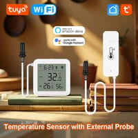 Sensor de temperatura y humedad WiFi Tuya con sonda externa, termómetro LCD, funciona con el asistente de Google Alexa para refrigerador