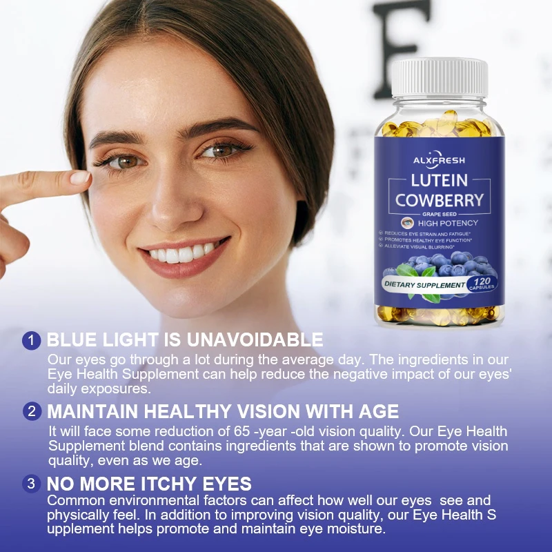 Lutein and Bilberry Capsules Relieve Blurred Vision and Dry Eyes Reduce Eye Fatigue and Improve Visual Function for Healthy eyes