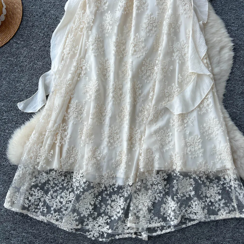 Chic Elegant vintage Spliced floral Sleeveless print Beach Vacation Party Women Summer Vestidos Long dress