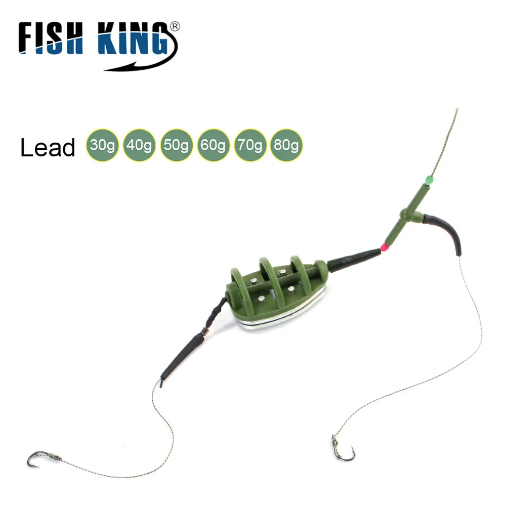 FISH KING 2 Hooks Explosion Carp Fishing Hook Set 40g-80g Fishing Lure Bait Trap Feeder Cage Sharp Fishhook Fishing Accessory