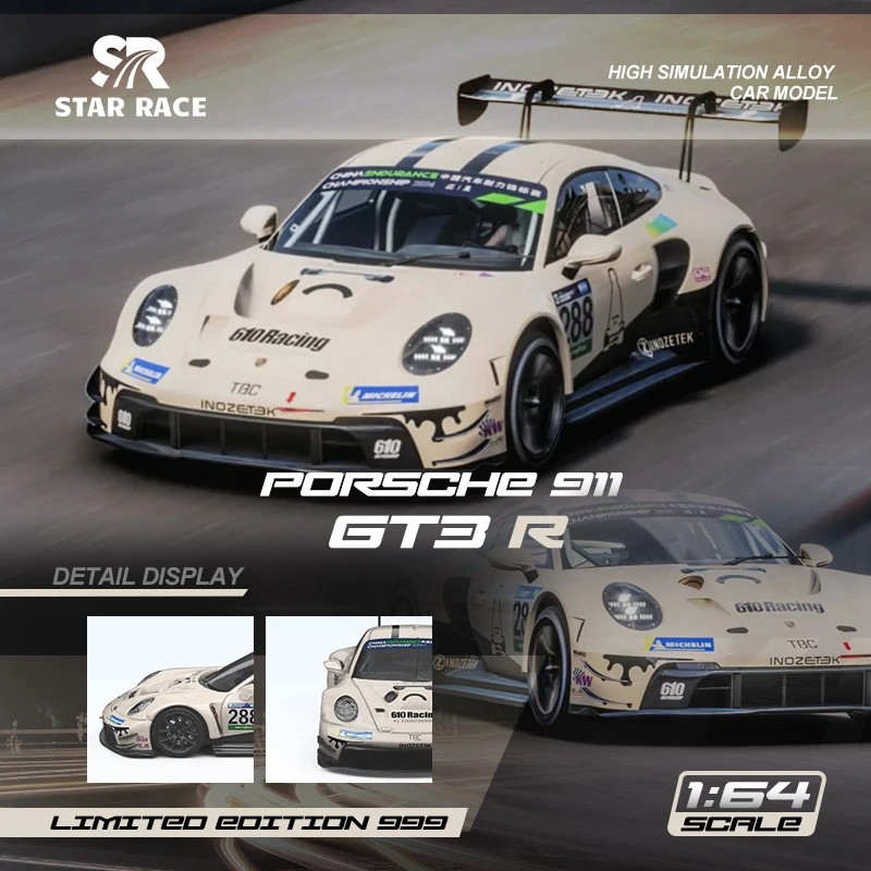 سباق النجوم متوفر 1:64 992 GT3 كوب 288 TBC كريمي أبيض دييكاست ديوراما نموذج سيارة مجموعة ألعاب مصغرة الوقت مايكرو SR #1