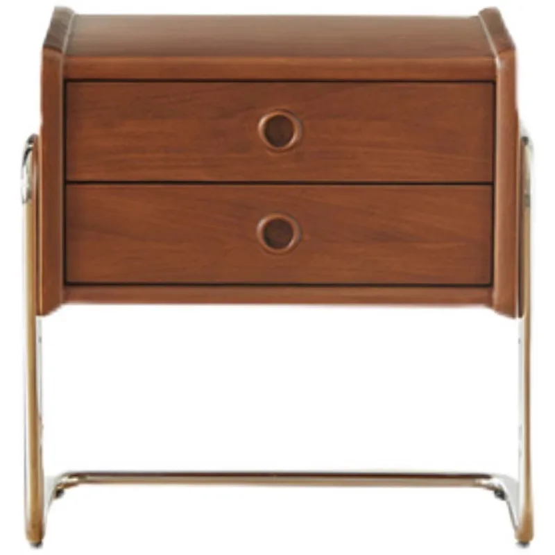 Nordic solid wood medieval bedside table, retro furniture stainless steel bedside table