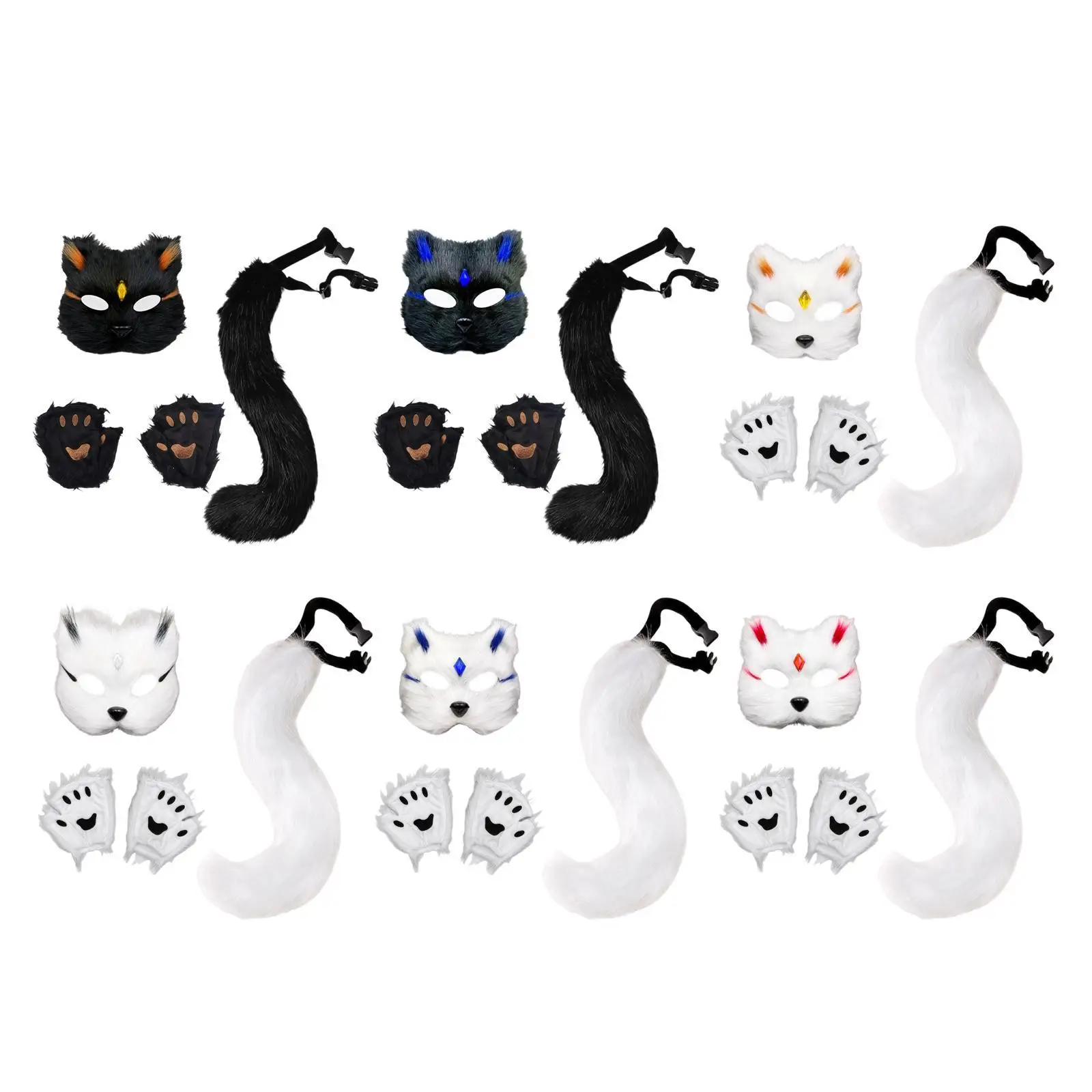 

Animal Mask and Tail Set Fancy Dress Cute Themed Parties Wolf Cat Mask for Festival Halloween Party Prom Performance Night Club