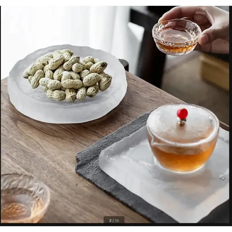 Glass Tray Tea Teaware Serving Refreshment Plate Fruit Coasters Table Mats Dim Sum Dish Jewelry Snack Trays
