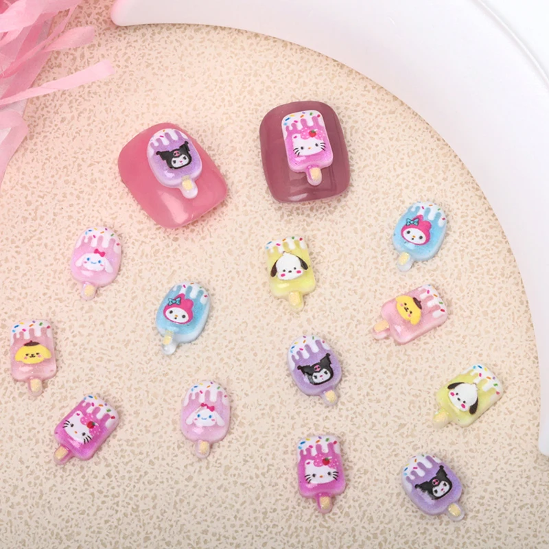 20Pcs Sanrio Nail Charms Luminous Ice Cream Kuromi Melody Cinnamoroll Pochacco 3D Cute Cartoon Resin Decoration For DIY Manicure