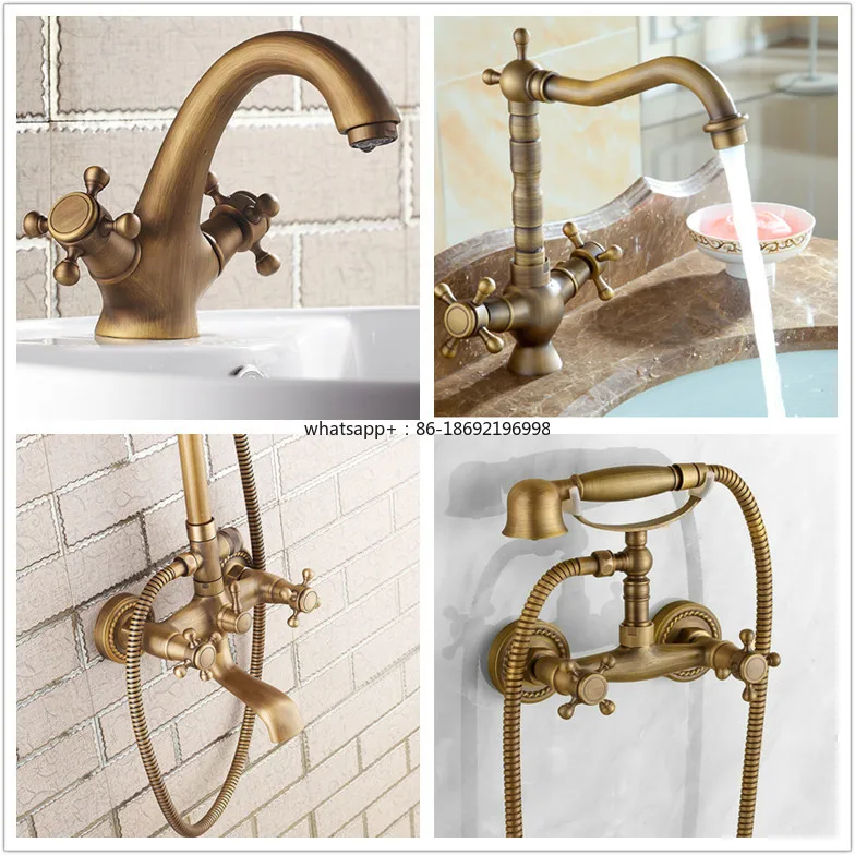 All Copper Faucet Handle Cross Plum Blossom Hand Wheel Antique Double Handle Faucet Spool Hot and Cold Shower Shower