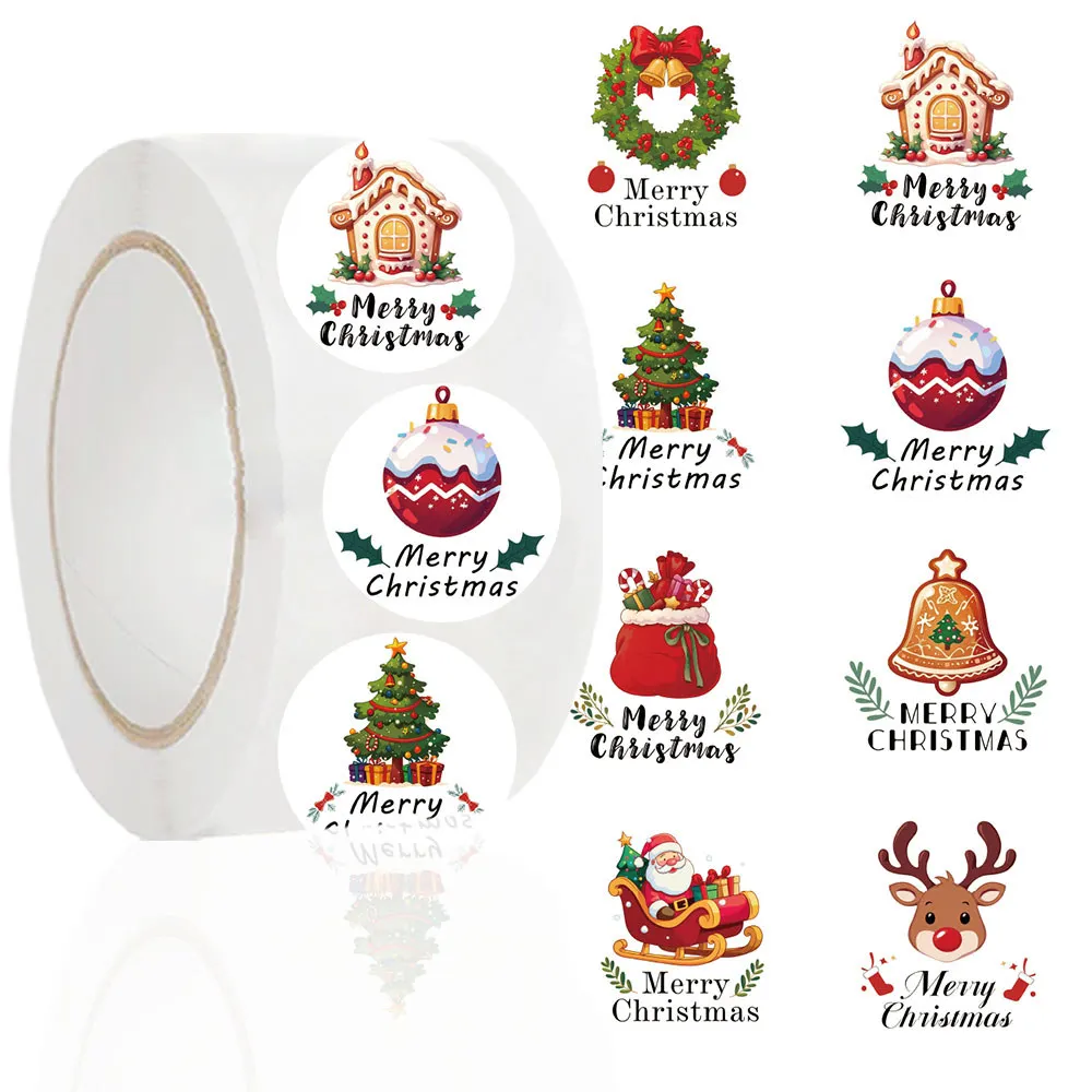 Festive Christmas Wrapping Sealing Labels 500 Sheets Per Roll Roll‑Type Stickers for Package Decoration