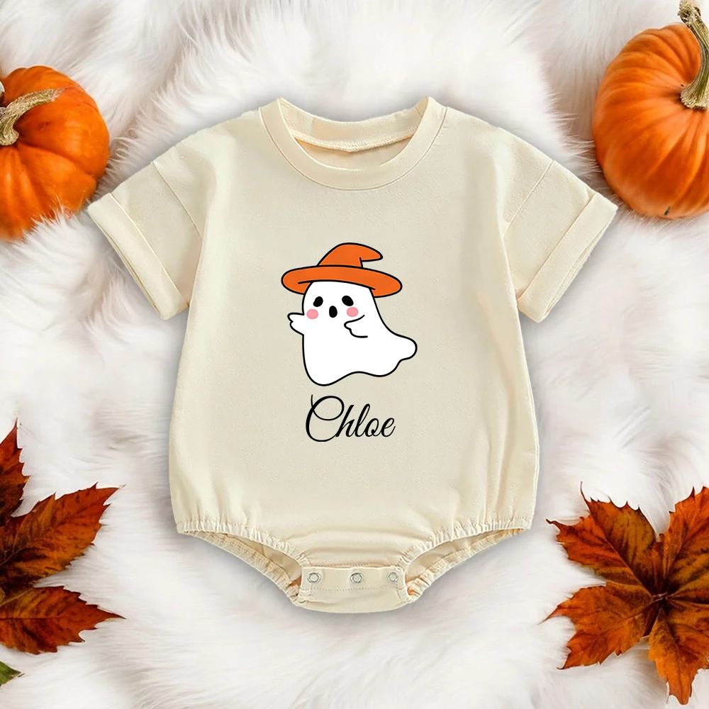 Custom Halloween Baby Bubble Romper Personalized Retro Halloween Natural Bodysuit Custom Fall Infant Holiday Outfit