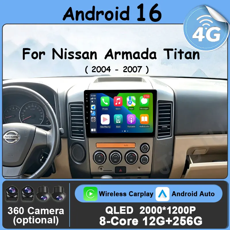 Android 16 Car Radio for Nissan Armada Titan 2004 - 2007 Carplay Navi GPS Video DSP Stereo Multimedia Player Split Screen WIFI