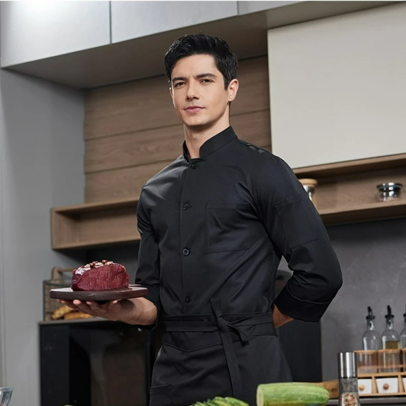 Professional Long Sleeve Chef Coat Men Single Row Kitchen Jacket for Restaurant Waiter Uniform Bakery