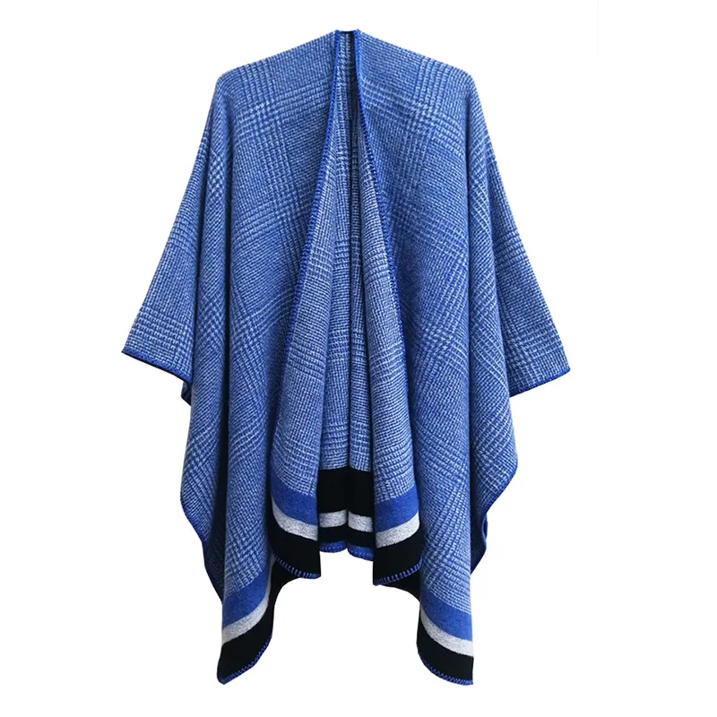 

Autumn Winter New Fashion Acrylic Shawl Women Cape Fashion Street Travel Multi-purpose Warmth Poncho Lady Capes Blue Cloaks