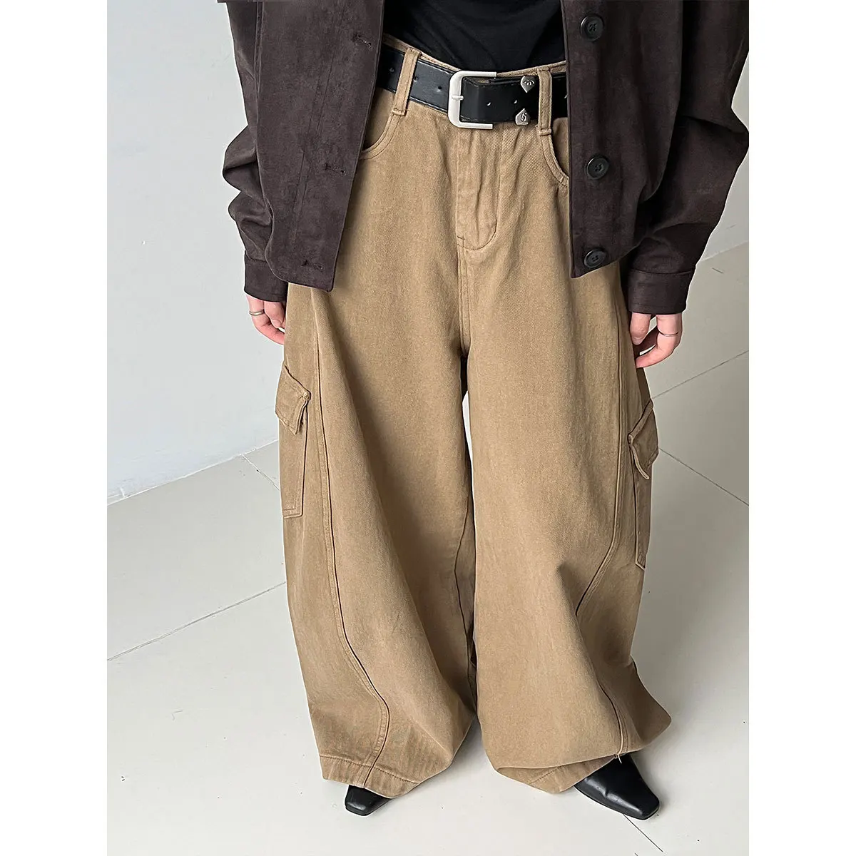 

Loose Wide Leg Workwear Jeans Women's High Waist Cotton Denim Pants Big ket Sle Casual Autumn New plus Size Cover up