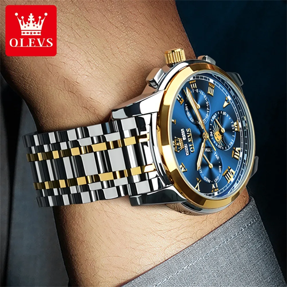 OLEVS 6692 Original Luxury Men's Wristwatch 24 Hour Moon Phase Perpetual Calendar Automatic Mechanical Watches for Man view 3
