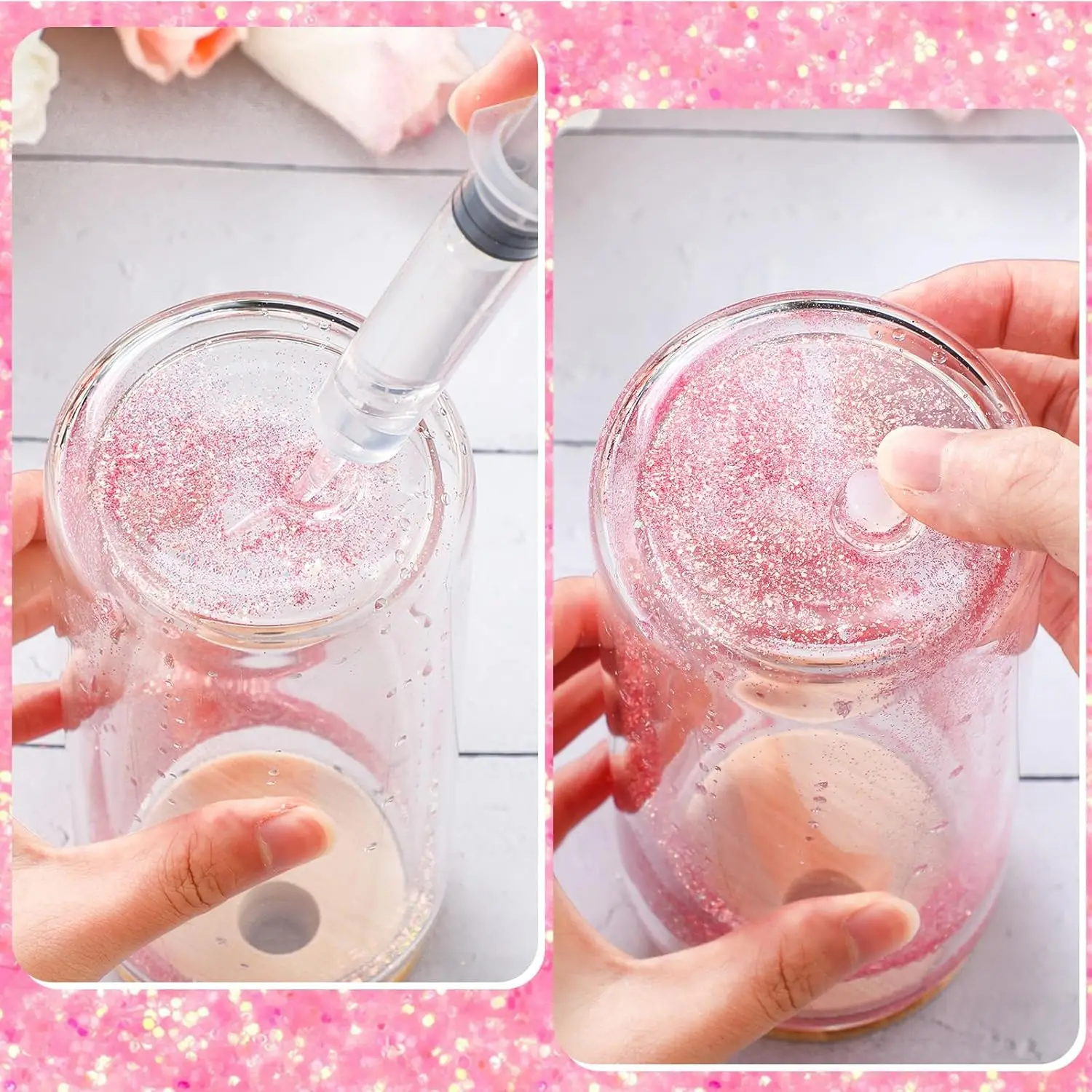 Glitter Snow Globe DIY kit, Contains Plastic Squeeze Bottle Small Funnel Tweezers Bent Syringe for Cup Making Supplies view 5