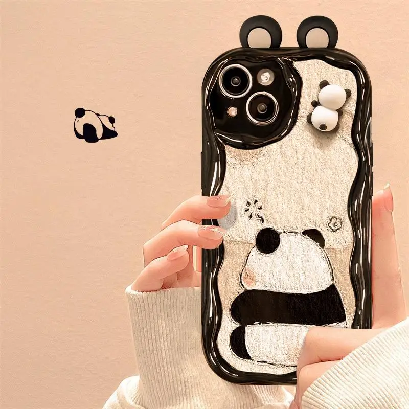 Suitable for Apple mobile phone three-dimensional panda doll anti-drop mobile phone case