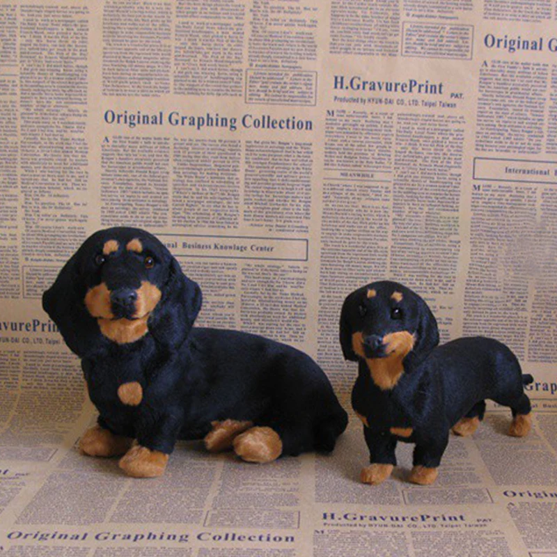Simulation Dachshund Animal Model Ornament Plush Toy Dog Puppy Lifelike Fluffy Stuffed Pet Dog Handmade Kids Toy Birthdaygift