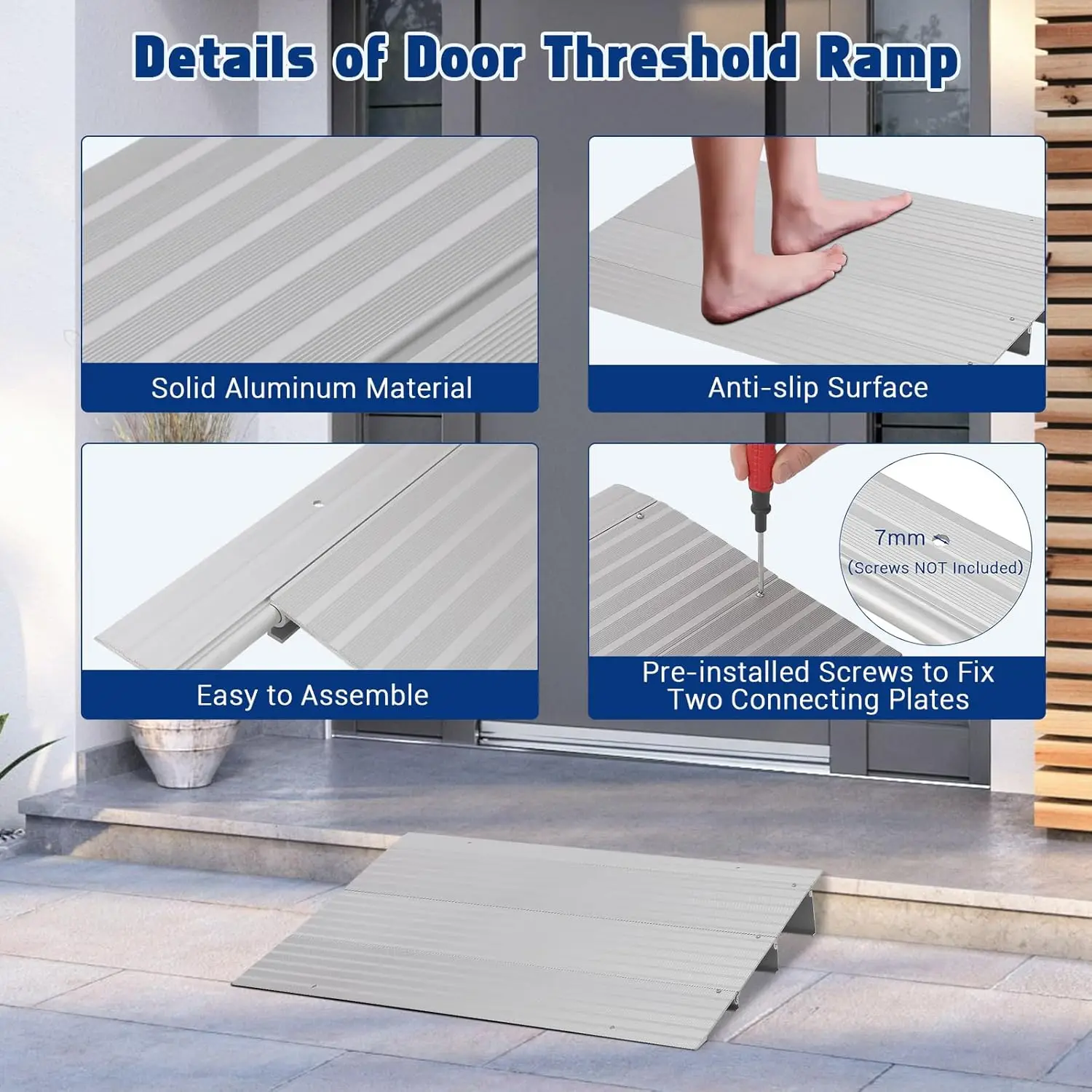 Threshold Ramps for Doorways, 1"/2"/3"/4"/5" Rise Door Ramp for Wheelchairs, Aluminum Door Threshold Ramp, 700 lbs Load Capacity