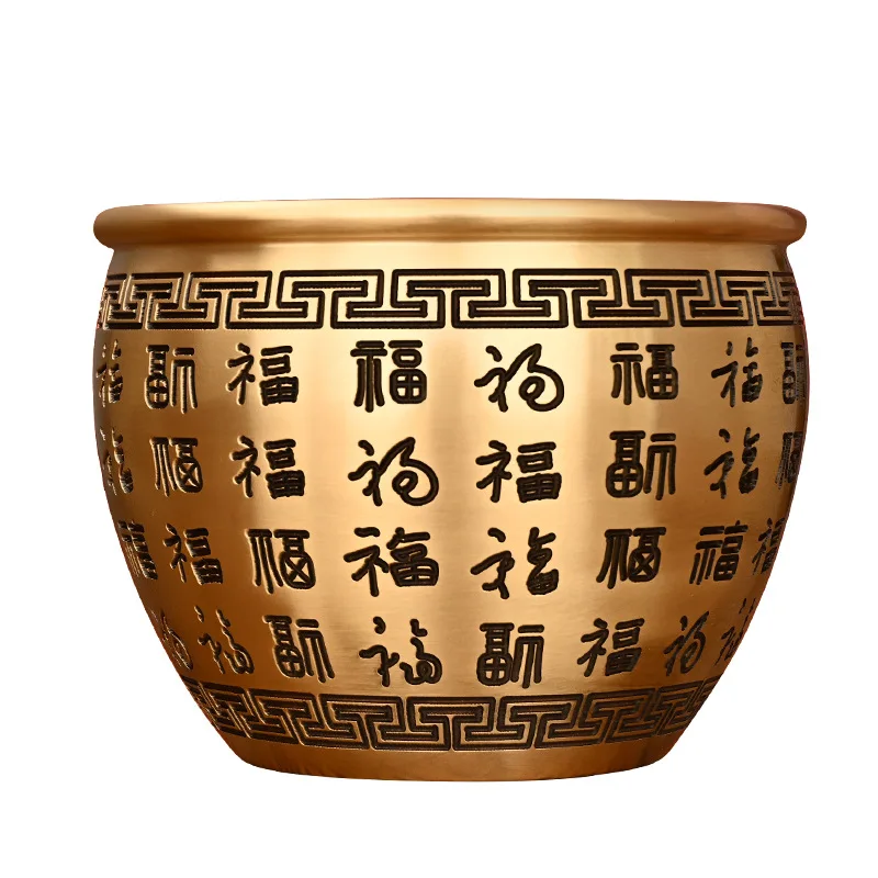 Hundred Blessings Copper Vase, Pure Copper Double Dragon Vase, Brass Rice Jar, Fortune Character Treasure Bowl Ornament, Living