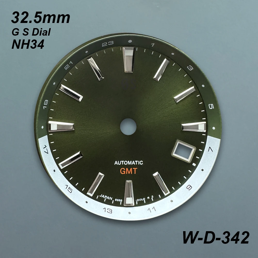 32.5mm G S Logo GMT Dial Fit NH34 Japan Movement Green Luminous High Quality Watch Modification Accessories Green/Black/White