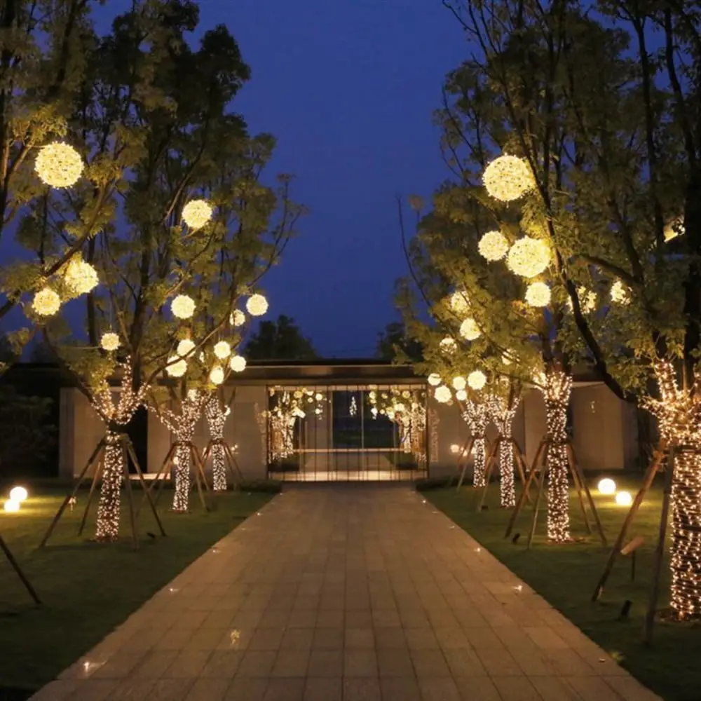 Flashing Rattan Ball Fairy Light String Waterproof 220V Landscape Tree Lighting LED Dia20/30/40CM Tree Hanging Light